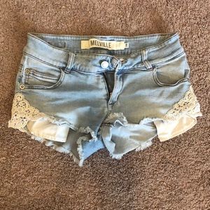 Melville, lace, denim shorts
